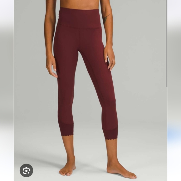 NWOT Lululemon Align Scalloped Hem High-Rise Crop 23" Red Merlot Size 12 - Picture 2 of 11